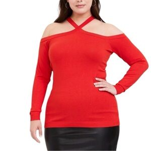 Torrid Bright Ted Women's Off-Shoulder Cross Red Sweater